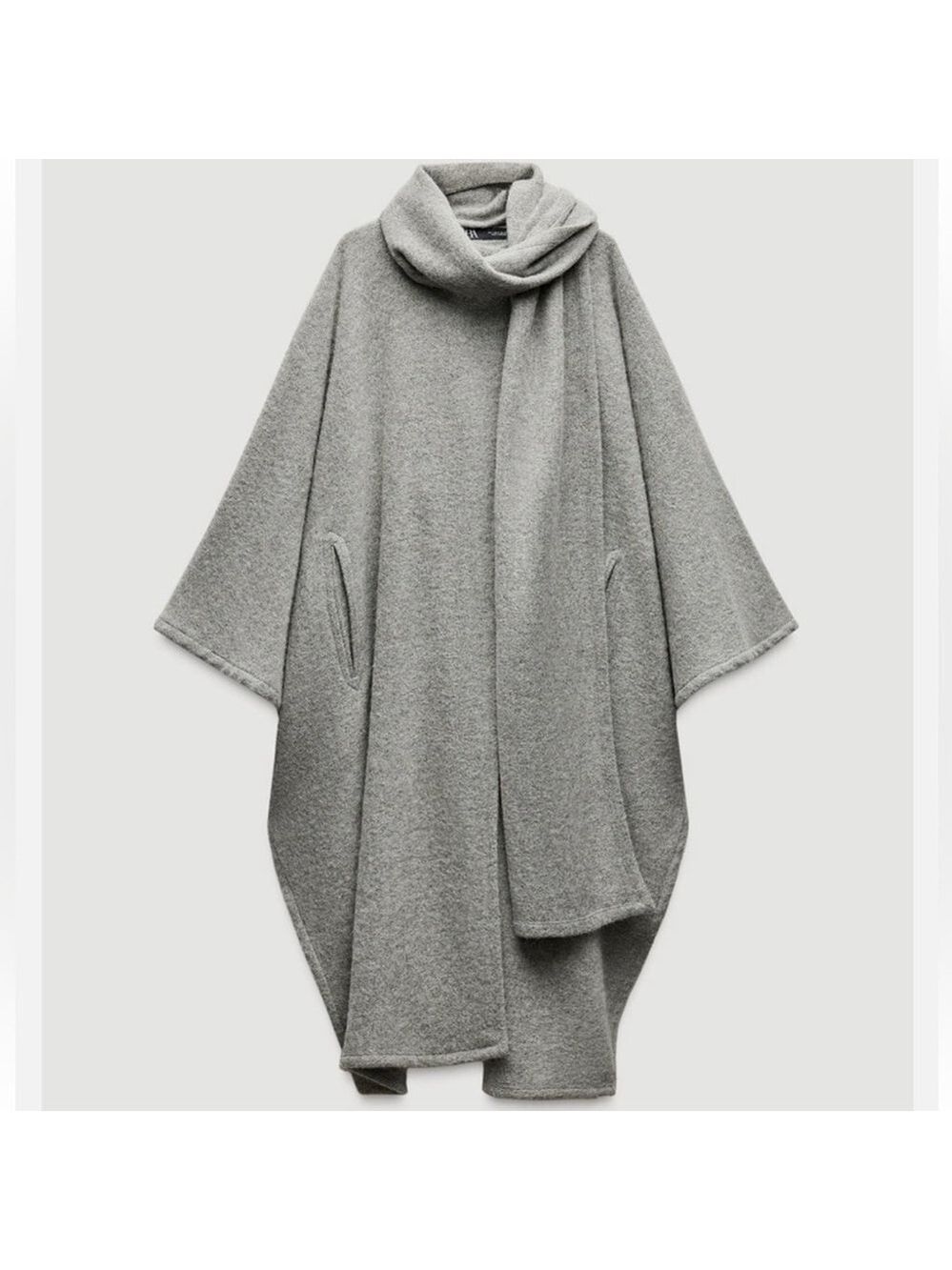 New Viral ZARA Alpaca Wool Scarf Cape Coat ZW Collection Grey Quiet luxury Sz M